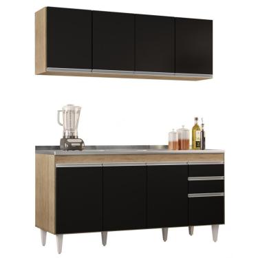 Imagem de Armário Aéreo Nevada E Balcão Gabinete Com Pia 160cm Arkansas Castanho-preto - Lumil