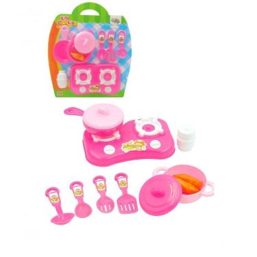 Imagem de Casinha Kit Cozinha Infantil Fogão Panelinhas 10 Peças Brinq