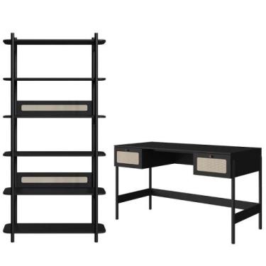 Imagem de Conjunto Estante E Escrivaninha Pes Madeira 27974 Nero Preto Artesano 