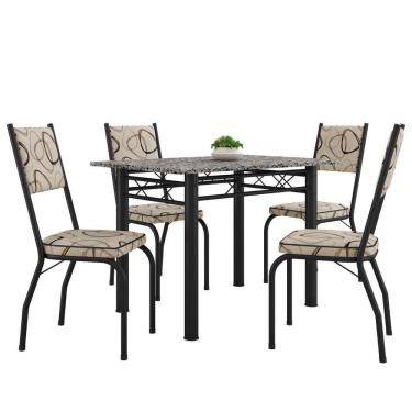 Imagem de Conjunto Sala De Jantar Mesa Tampo Granito Com 4 Cadeiras Diana Preto/cedro Artefamol Preto Fosc