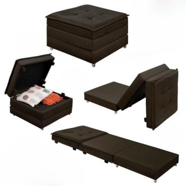 Imagem de Puff Baú Quadrado MDF Com Rodinhas Vira Cama Colchão Solteiro Confortável e Moderno (Marrom)