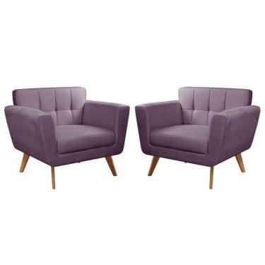 Imagem de Conjunto 2 Poltronas Bruna Confortável Decorativa Moderna - Veludo Roxo 380