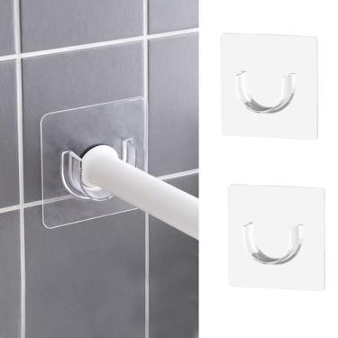 Imagem de Suporte ajustável sem broca para hastes telescópicas, suporte de varão de cortina, apenas para janela, chuveiro, armário, banheiro, divisória de quarto (2 peças)