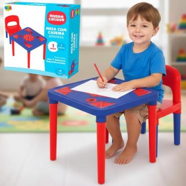 Imagem de Mesinha Mesa Infantil Cadeira Homem Menino Aranha Azul - GGB - Einstok