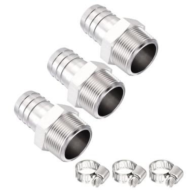 Imagem de Kozelo Pacote com 3 farpas de mangueira de aço inoxidável 304 Farpas de mangueira de 1/5.1 cm para acessórios de 1/5.1 cm com 3 braçadeiras de mangueira para máquinas domésticas, banheiras de massagem