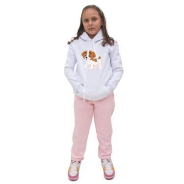 Imagem de Conjunto de Frio Menina Infantil Blusa Canguru Moletom e Calça Lisa Confortavel Basica Creche