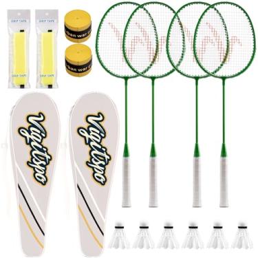 Imagem de Conjunto de raquete com petecas, cola de mão e bolsa de transporte | Conjunto de raquete de badminton de nível profissional | Design leve e aderência antiderrapante (verde-verde, 10 cm)