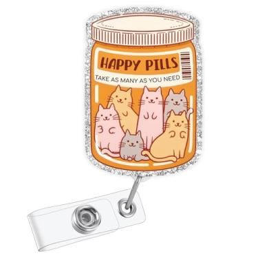 Imagem de Carretel de crachá Cat Happy Pills, porta-crachá retrátil de gatos engraçados, presentes de saúde mental para estudantes de enfermagem RN enfermeira veterinária técnico técnico veterinário farmácia