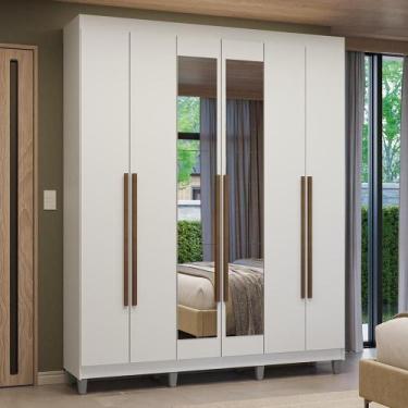 Imagem de Guarda-roupa Casal Com Pés 6 Portas Batentes Com Espelho Branco/branco