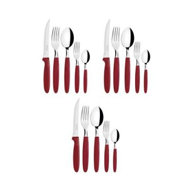 Imagem de KIT - 3 Faqueiros Inox 30 Peças Ipanema Vermelho - Tramontina