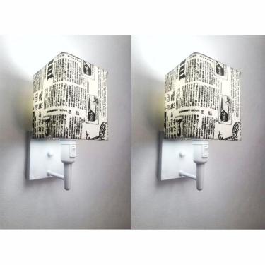 Imagem de Kit-2 Arandela Quadrada Md-2019 Branco C- Inter Liga E Desl Cúpula Em Tecido Ny-jornal - Bivolt