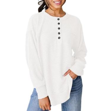 Imagem de Camisa BZB Fall Ribbed, manga comprida, decote em V, feminina, branca,