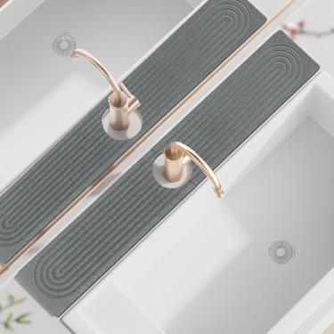 Imagem de Mvdepodam Tapete de torneira para pia de cozinha, pedra de secagem rápida de diatomita superabsorvente, protetor de respingos de pia e bandeja de pedra de banheiro, tapete de secagem de pedra para