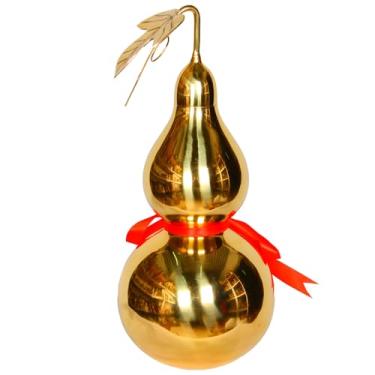 Imagem de Cabaça decorativa de latão com laço vermelho, acento cultural para bem-estar e harmonia, perfeita para prateleiras ou presentes