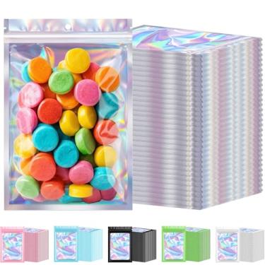 Imagem de 300 sacos holográficos Mylar a granel, à prova de cheiro, sacos resseláveis com janela transparente, bolsa de alumínio para pequenas empresas e armazenamento de alimentos (holográfico, 6 x 9,9 cm)