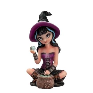 Imagem de Fipcnbs Estátua de resina de bruxa roxa - segurando bola de cristal mágica para decoração de casa tema mágico de Halloween/Natal, colecionáveis, presentes misteriosos de adivinhação