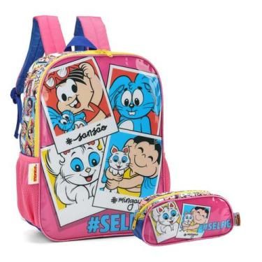 Imagem de Mochila Costas Turma Da Mônica Com Estojo Escolar - Rosa - Luxcel