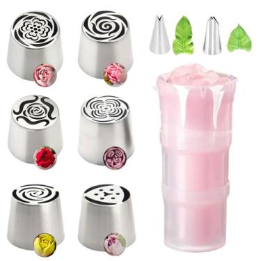 Imagem de Conjunto de 11 peças de bicos de flores russos, bocal tubular floral rosa de aço inoxidável extra grande para decoração de bolos, sorvete, buquê de creme, biscoitos faça você mesmo, ferramentas para
