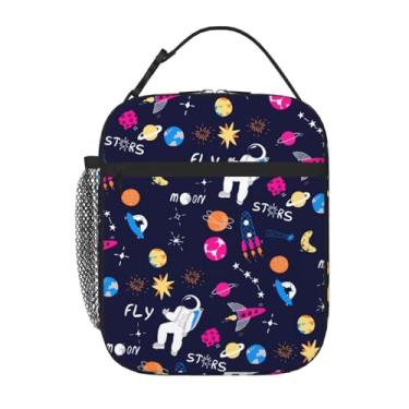 Imagem de Uxeqtop Lancheira infantil isolada, reutilizável, leve, resistente à água, com suporte para garrafa de água, adequada para meninas e meninos (universo)