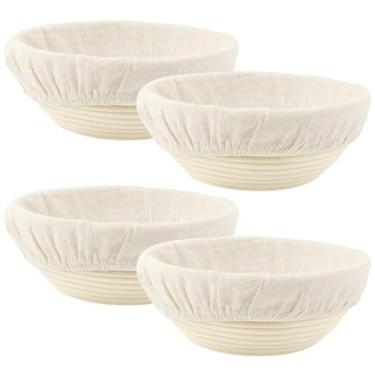 Imagem de Conjunto de 4 cestas de impermeabilização para fermento, pães de vime de tecido redondo com forros de pano, 23 x 8,5 cm/9 x 8,4 cm conjunto de cozimento