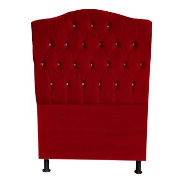 Imagem de Cabeceira De Cama Box Princesa Solteiro 90 Cm Botão Strass Suede Vermelho Eli Móveis