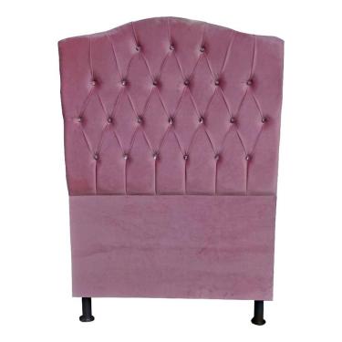 Imagem de Cabeceira De Cama Box Princesa Solteiro 90 Cm Botão Strass Suede Rosa Bebê Eli Móveis