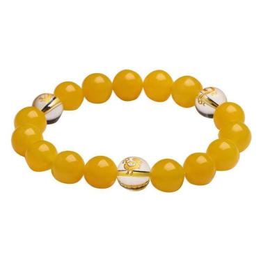 Imagem de Pulseira de pérolas de ágata amarela de 10 mm para homens e mulheres