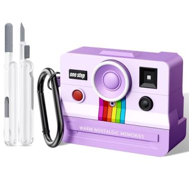 Imagem de QINGQING Compatível com AirPods AirPods Pro 2, capa de silicone com design retrô para câmera, resistente a choques, proteção total para AirPods Pro 2ª geração (roxo profundo, Airpods Pro 2ª/1ª)