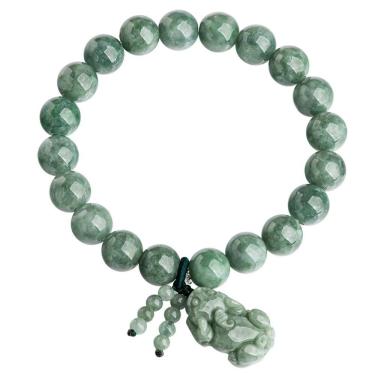 Imagem de Pulseira de miçangas naturais de jadeíta de grau A de 10 mm com jade pi 38g