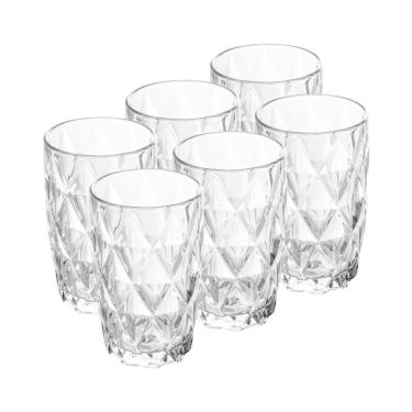 Imagem de Cj 6 Copos Altos de Vidro Diamond Transparente 390ml Lyor