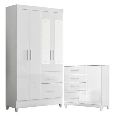 Imagem de Guarda Roupa Solteiro Madri Com Espelho E Cômoda Vênus Com Pés Branco Flex - Moval