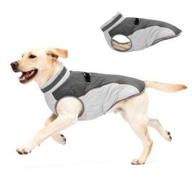 Imagem de Aokown Casaco de inverno para cães grandes, jaquetas quentes ajustáveis para filhotes em clima frio, colete de lã refletivo para animais de estimação com pontos de fixação externos, roupas de inverno
