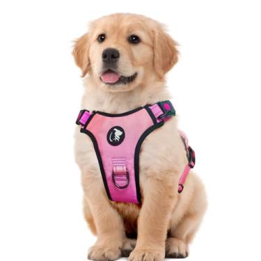 Imagem de Xiugou Peitoral para cães – ajustável, refletivo, acolchoado com 2 clipes de coleira e alça de fácil controle para cães pequenos a grandes (rosa gradiente, pequeno)