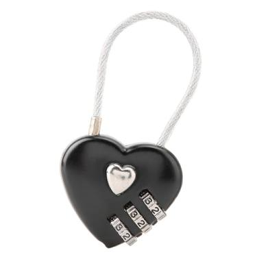 Imagem de Luqeeg Fechadura de Bagagem Combinada Em Forma de Coração de 3 Dígitos, Cadeado de Código Durável para Segurança de Viagem Adequado para Casais (Preto)