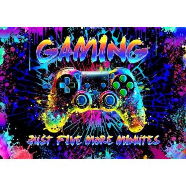 Imagem de Decoração de aniversário de videogame de 3 x 2,4 m, cenário para jogos, meninos, subir de nível, decoração de festa de aniversário, jogo noturno, arcade neon brilhoso, faixa de fundo para fotografia