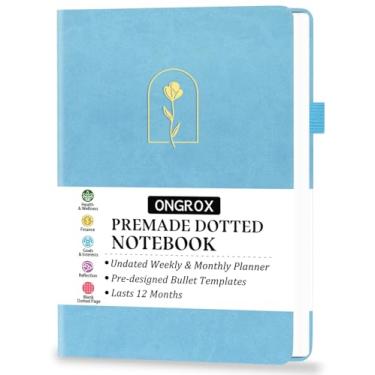 Imagem de Caderno estilo bala pré-fabricado com agenda semanal e mensal sem data, diário pontilhado com estênceis de planejador de bala pré-fabricados, diário de grade de pontos com rastreador de hábitos e