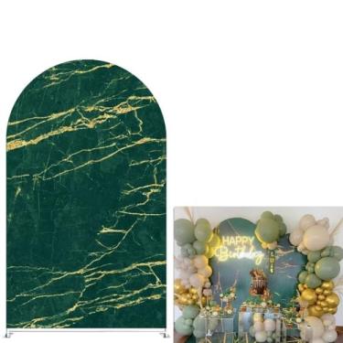 Imagem de KONPON Capa de tecido arqueada com textura de mármore verde para festas de aniversário, 2 m, dupla face, redondo, arco, para decoração de festa de casamento, chá de bebê (apenas capa)