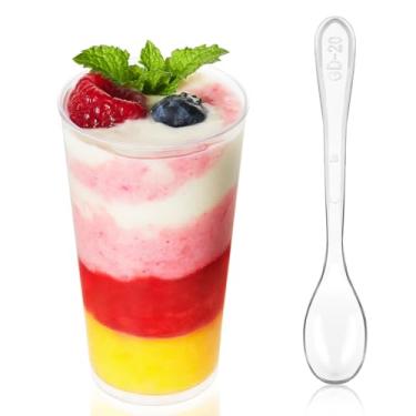 Imagem de Zezzxu Pacote com 50 copos de sobremesa de 85 g com colheres, mini copos atiradores para sobremesas, copos pequenos de plástico para servir aperitivos, mousse de pudim de cheesecake
