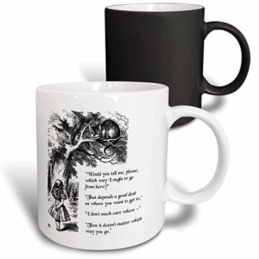 Imagem de 3dRose Caneca com citação "What Way Ought I Go From Here" Gato Chesire - Alice no País das Maravilhas, 325 ml, preta/branca