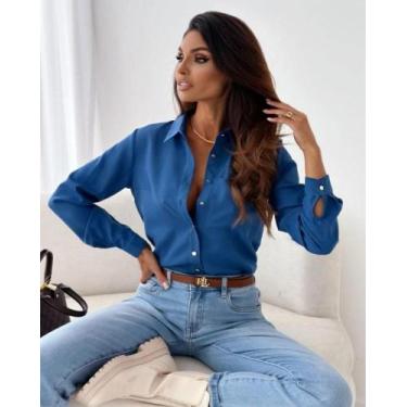 Imagem de Blusa Feminina Elegante Chiffon - Decote V, Manga Comprida, Modelo Sol