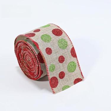 Imagem de Fita de Natal com lantejoulas 6 cm x 5 metros para árvore de Natal, embrulho de presente, buquê de flores, decorações de guirlanda, fabricação de laço, festa de férias (pontos cáqui)