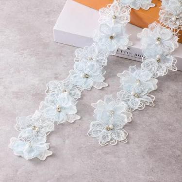 Imagem de 2 jardas de contas de pérolas 3D fita de acabamento de renda floral, bordado floral, aplique floral, fita de renda para vestido de casamento, enfeite de vestido faça você mesmo, decoração de vestidos