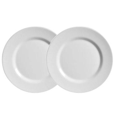 Imagem de Jogo 2 Pratos Sobremesa Plissan Relevo Branco Cerâmica Alleanza 20cm