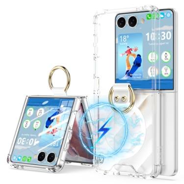 Imagem de SQMCase Projetada para Samsung Galaxy Z Flip 7 capa magnética transparente com anel (compatível com Magsafe), capa protetora à prova de choque compatível com Galaxy Z Flip 7 capa 5 G 2025