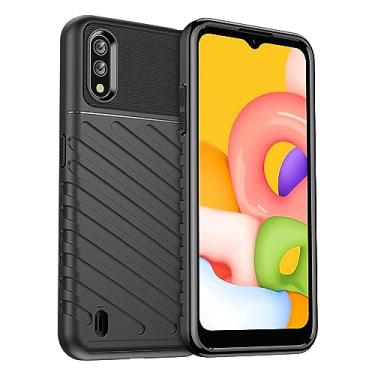 Imagem de IDEWEI Capa para Samsung Galaxy A01. Fibra de carbono refinada, anti-queda, anti-impressões digitais, proteção integral. A capa do telemóvel é compatível com Samsung Galaxy A01