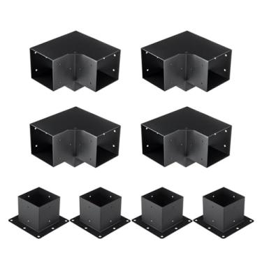 Imagem de KKSFBNKSK Kit de suporte de pérgola, 8 peças de suporte de canto resistente de 3 vias para trabalhos em madeira kit de base de poste faça você mesmo