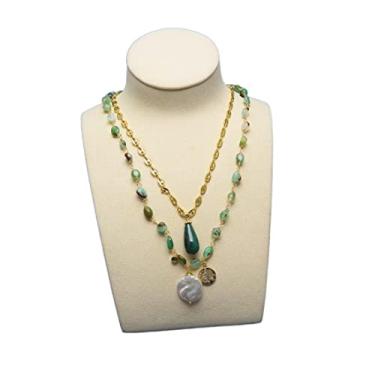 Imagem de Acessórios de moda joias crisoprases verdes corrente colar moeda pérola verde malaquitas charme para mulheres