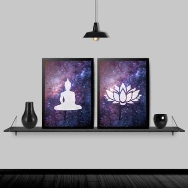 Imagem de Kit 2 Quadros Buda E Flor De Lotus Galaxia 33X24Cm Branca - Quadros On