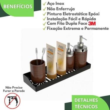 Imagem de Porta Shampoo Adesivo Sem Furar Parede Preto Df - Metalcromo