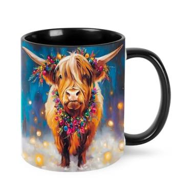 Imagem de Yrebyou Caneca de café de vaca 325 ml, xícara de chá de cerâmica para mulheres, homens, presentes de aniversário, Natal, escritório, casa, micro-ondas, novidade engraçada